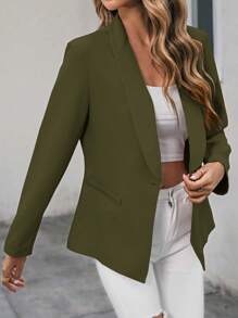 SHEIN Privé Blazer De Color Sólido Para Mujer - Verde militar - Ver 3