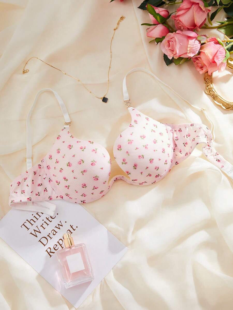 SHEIN Sujetador Femenino Floral - Rosa - Ver 1
