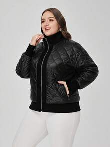 Astrid Áo khoác đệm cỡ lớn có túi chéo, vải tương phản và khóa kéo - màu đen - Xem 8