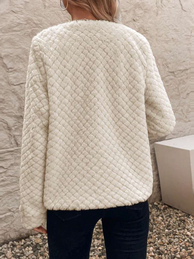 Waterfall Collar Open Front Fuzzy Coat