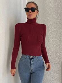 Cloudara Jersey unicolor cuello alto - Burdeos - Ver 3