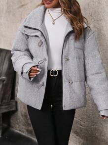 SHEIN Unity Abrigo Con Hombros Caídos Y Bolsillo Oblicuo - Gris - Ver 6