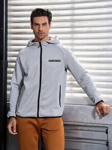 Manfinity Sport Corelite Men's Letter Print Zipper Front Hooded Sports Jacket Workout Tops Sports Jacket - Light Grey - View 1