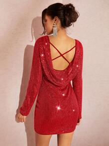 SHEIN BAE Women's Tight-fit Sequin Dress - Red - View 5