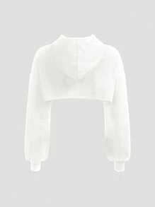 SHEIN Girlism Tween Girl Drop Shoulder Super Crop Sweatshirt Without Cami Top,In Fall/Winter - White - View 2