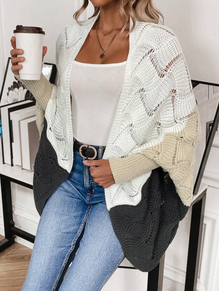 Color-block Batwing Sleeve Cardigan