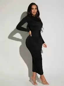 SHEIN SXY Pleated Bodycon Dress - Black - View 3