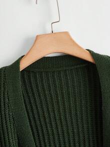 SHEIN LUNE Plus Size Dual Pocket Casual Design Cardigan, Winter Fall Cloth For Women Autumn - Dark Green - View 3