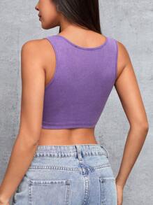 SHEIN PETITE Letter Detail Cropped Sleeveless Tank Top - Purple - View 2