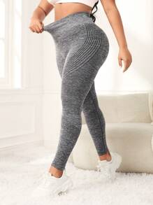 Yoga Basic Plus Size 無縫運動緊身褲 - 灰色 - 查看 4