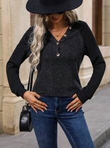 SHEIN LUNE 紐扣細節插肩袖運動衫