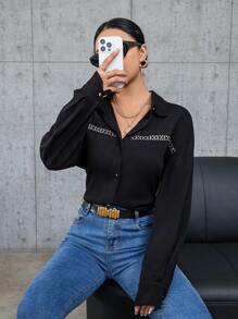 Aveloria 鉚釘裝飾長袖襯衫 - 黑色 - 查看 6