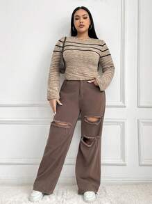 SHEIN EZwear Große Größe Crop Pullover mit Streifen Muster, - Verschiedenfarbig - Übersicht 5
