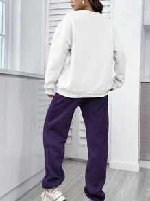 INAWLY Ensemble De Sweat-shirt À Épaules Basses Imprimé De Lettre Pour Femmes Et Pantalon De Survêtement Ample Solide