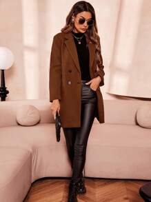 SHEIN Clasi Casaco De Lã Duplo Feminino Com Botões Na Frente