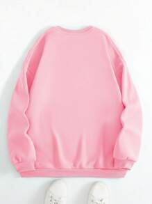 SHEIN Áo nỉ dài tay cổ tròn in chữ và họa tiết dành cho nữ, thích hợp cho lễ tốt nghiệp, tựu trường, lễ tốt nghiệp, giáo viên, áo nỉ mùa thu cho mùa tựu trường. - Màu Hồng baby - Xem 2