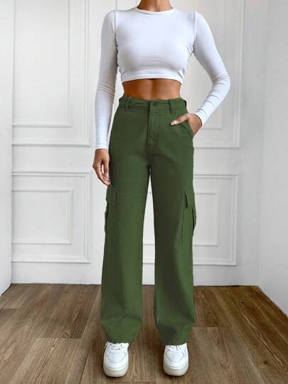 EURMUSE Ladies Casual Loose Cargo Design Jeans