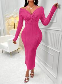 Zolique Twist Knot Backless Tie Back Bodycon Dress - Pink - View 3