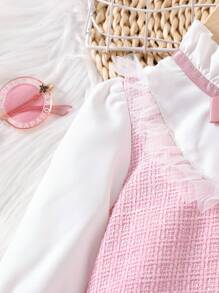 Elladie kids Baby Girls' Elegant Color Block Bowknot Decor Dress