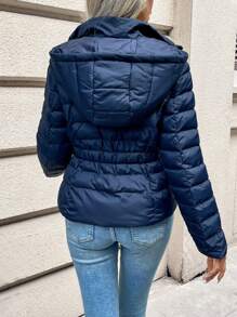 SHEIN Frenchy Women's Zipper Front Solid Color Padded Coat - Blue - View 2