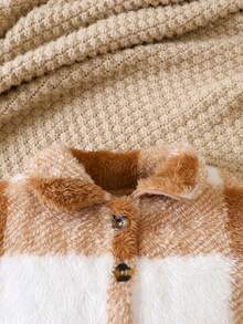 Em bé Cô gái Kẻ sọc lông tơ Ngắn Áo khoác Với Cami Đầm , Mùa thu - Màu Khaki - Xem 4