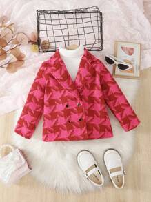 SHEIN Girls' Houndstooth Pattern Coat - Hot Pink - View 1