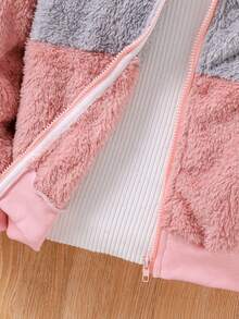 SHEIN Chica preadolescente 1 pieza Cazadora de color combinado con capucha forro polar - Multicolor - Ver 3