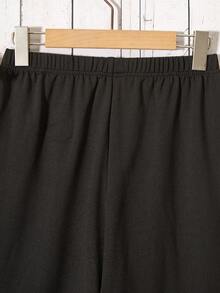 SHEIN Quần ống rộng cho bé gái tuổi teen, có bo chun ở gấu quần và trang trí đường viền bằng vải dệt. - màu đen - Xem 3