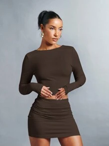 SHEIN BAE Conjunto De Dos Piezas Para Mujeres - Café integral - Ver 4