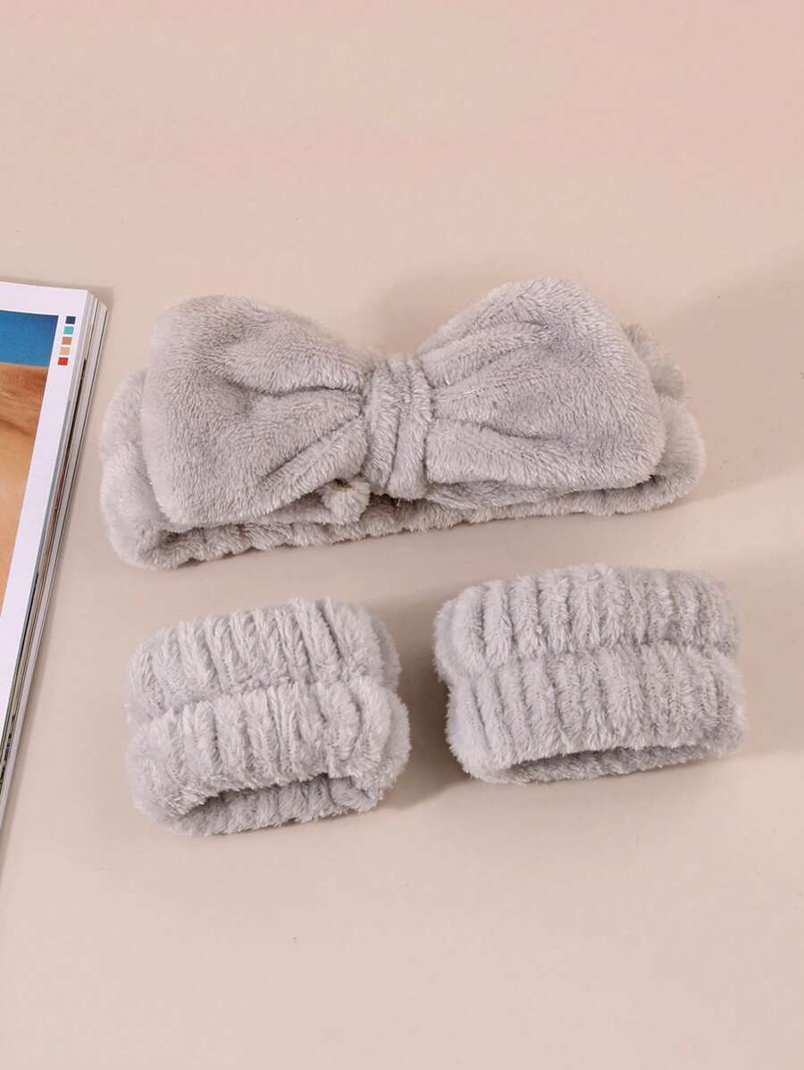 1pc Plush Wash Face Headband Set + 3pcs Absorbent Face Wristband
