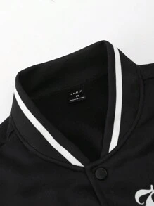 Manfinity EMRG Chaqueta De Béisbol De Bloque De Color Suelta Con Estampado De Letras Para Hombres