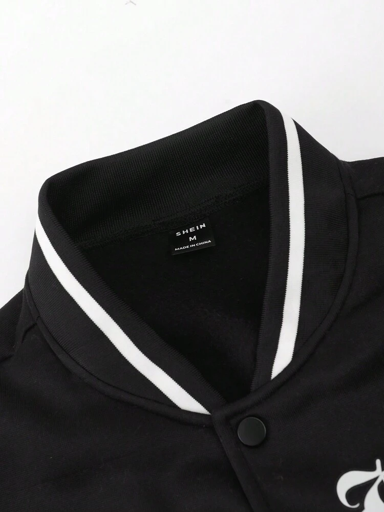 Loose Fit Men's Colorblock Letter Print Baseball Jacket