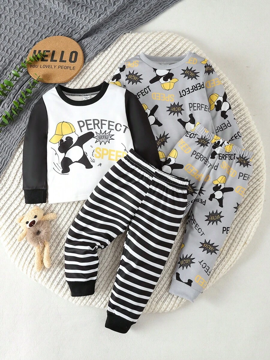 Baby Boys' Panda Printed Cute And Interesting 4pcs Bedding Set - Multicolor - View 1