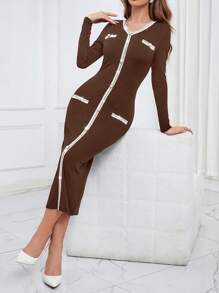 SHEIN Privé 女士連身裙 - 咖啡 - 查看 4