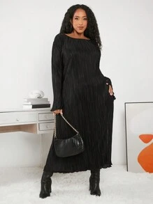 SHEIN CURVE+ Plus Size Women's Drop Shoulder Dress - Black - View 3