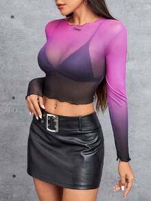 SHEIN PETITE 女士漸層網紗上衣 - 彩色 - 查看 5