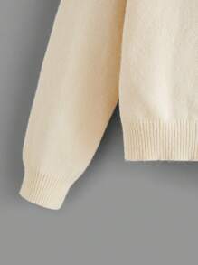 SHEIN BASICS Chất rắn Thả vai Áo len - Màu be - Xem 4