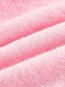 ROMWE Kawaii 折邊一字肩前繫帶拼接邊毛衣洋裝 - 粉色 - 查看 3