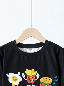 SHEIN Cậu bé Tween Giải trí Vòng cổ Mô hình Áo thun Và Dài Quần Vừa Khít Trang phục mặc nhà Bộ - màu đen - Xem 4