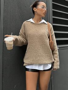 SHEIN Unity Women'S Casual Drop Shoulder Sweater - Khaki - View 5