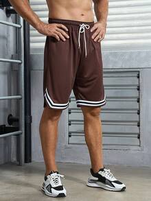 男士束口條紋運動短褲 - 棕色 - 查看 8