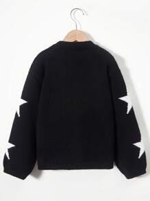 SHEIN Cô Gái Trẻ Hình sao Thả vai Áo len - màu đen - Xem 2