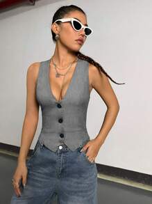 StreetHx 西裝用純色背心 - 深灰色 - 查看 3