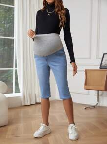 SHEIN Maternity Casual Denim Pants Jeans - Light Wash - View 1