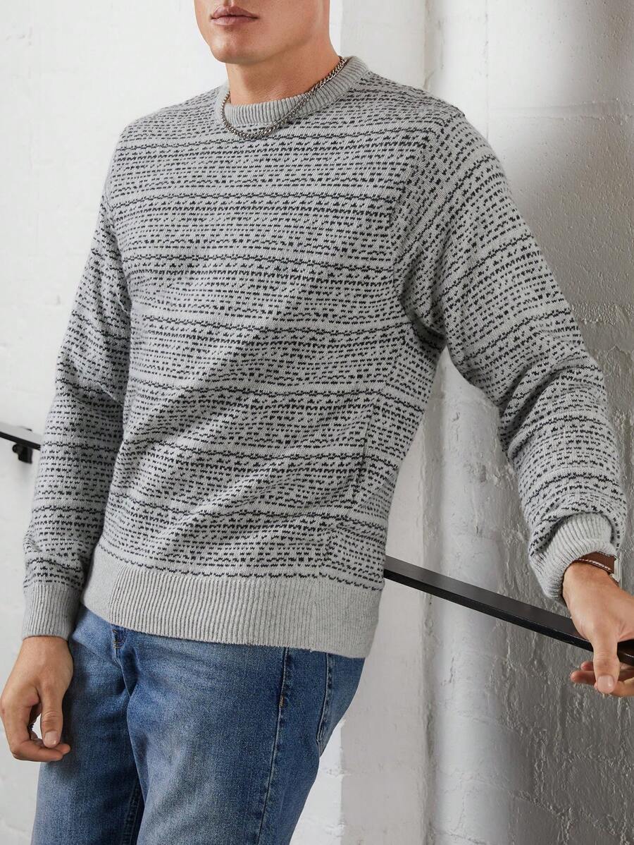RueChic Homme Pull En Maille Chinée - Gris - Voir 1