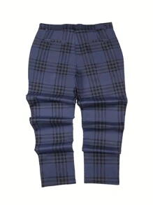 Manfinity Mode 男士格紋西裝褲 - 藏蓝色 - 查看 2