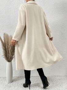 SHEIN Franclia Double-Breasted Open Front Shearling Coat With Side Pockets - Apricot - View 6