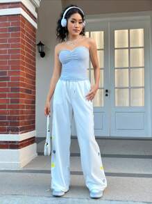 SHEIN EZwear Bowknot Detail Gingham Bustier Top - Blue - View 3