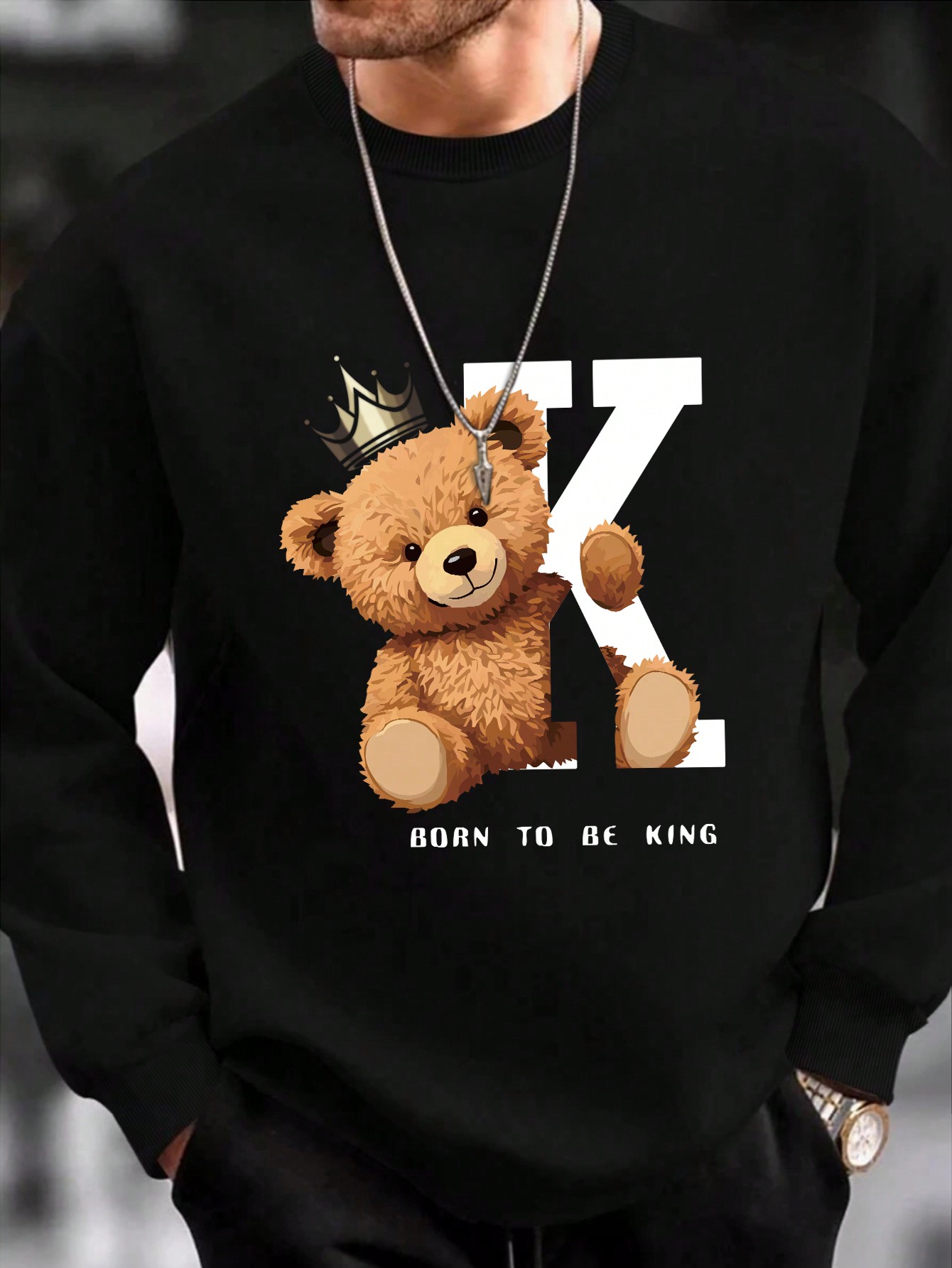 Manfinity Dauomo Men's Crown & Bear Design Crewneck Sweatshirt