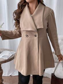 SHEIN CURVE+ 大碼羊毛呢裙 - 杏色 - 查看 1